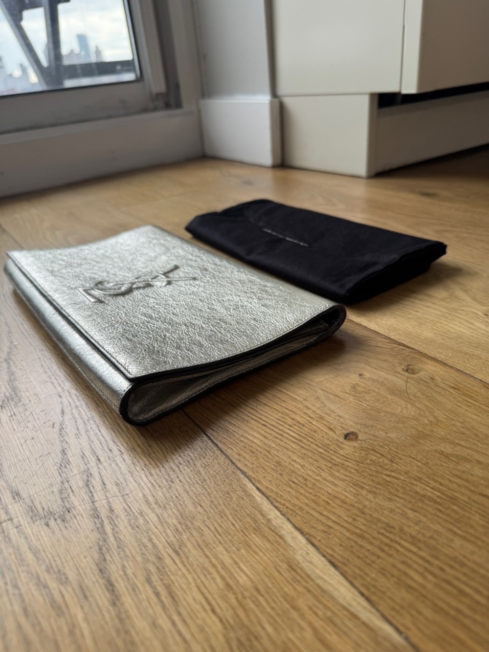 Saint Laurent Metallic Silver Embossed YSL Clutch - Picture 5 of 6